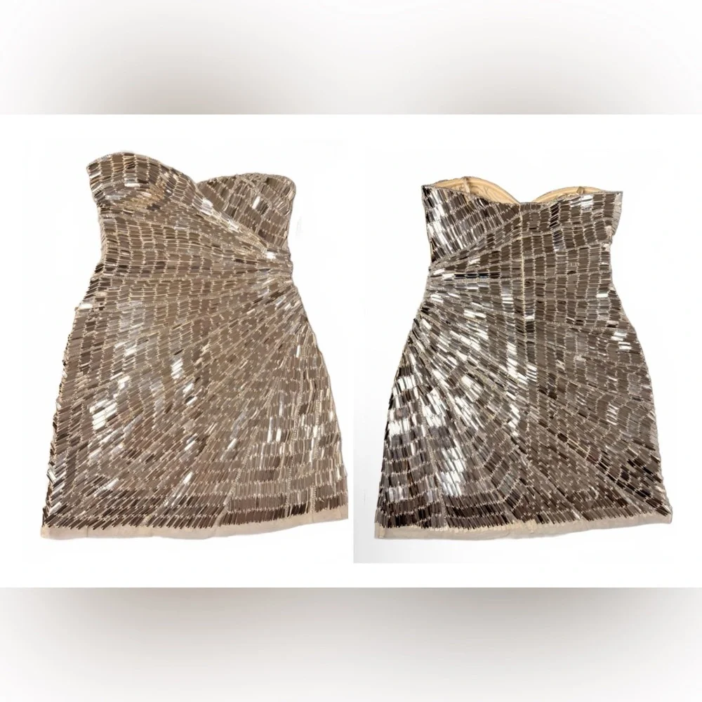 Adrianna Papell Gold Sequin Strapless Mini Dress NWOT, Straps Included - Picture 3 of 8